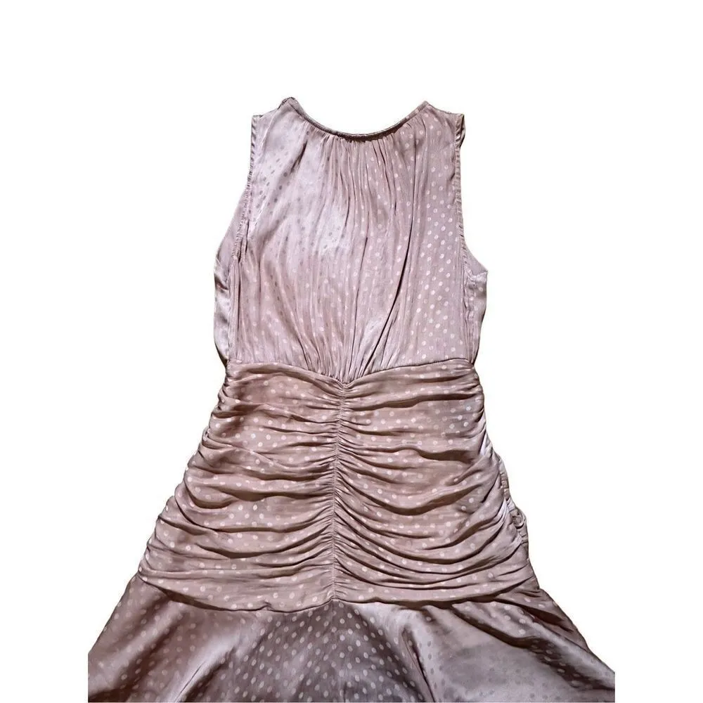 STORIA ruched flouncy light pink polka dot mini dress sz S - Image 10