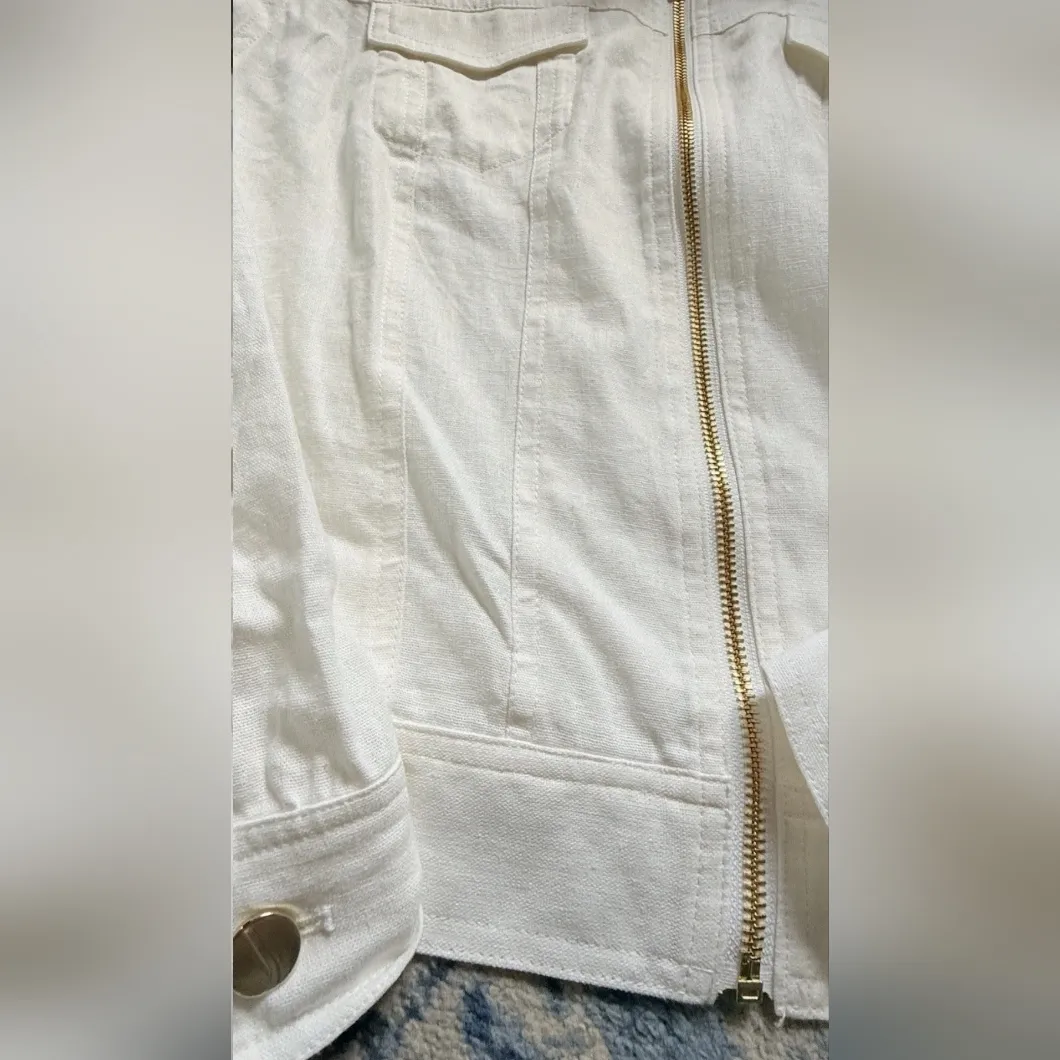Jones New York Signature ~ Jacket Women Sz Lg - White Linen Zip Up - Image 6