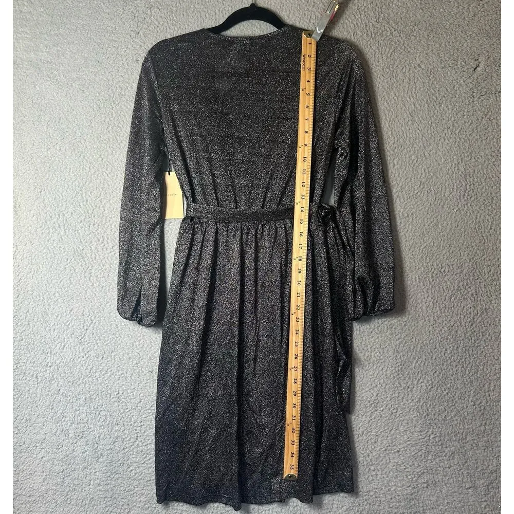 Halogen Dress Womens S Black Sparkly Faux Wrap Drape Long‎ Sleeves Dress NEW - Image 7