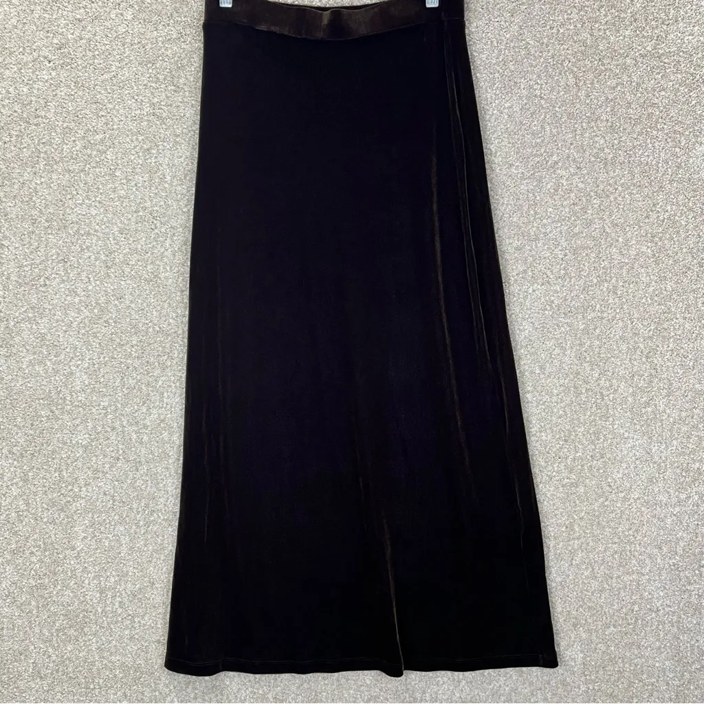 Imperfect vintage velour skirt 90s Y2K chocolate brown stretchy shiny med large - Image 12