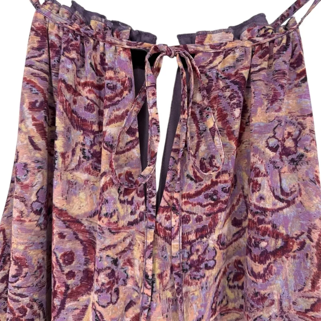 DREW Purple Pink Paisley Sleeveless Tiered Mini Halter Dress Size Large Feminine - Image 5