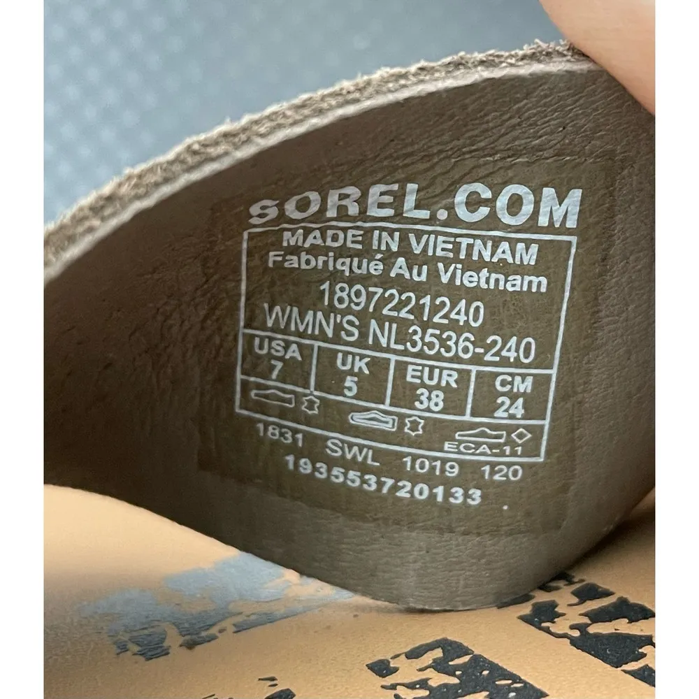 SOREL Ella II Sandal Ash Brown Crackle Finish Vamp Elastic Ankle Straps Size 7 - Image 9