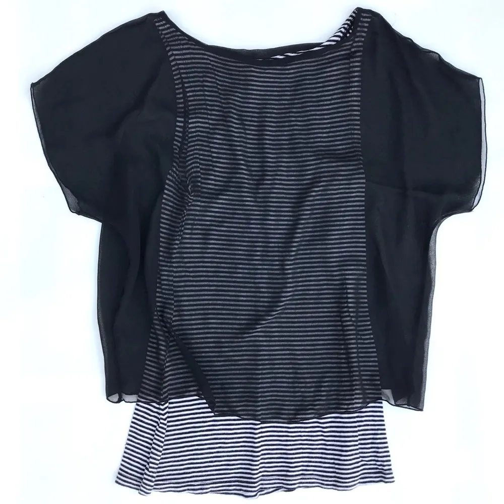Vintage Y2K Express Black and White Striped Sheer Mesh Overlay Cropped Top XS - Image 2
