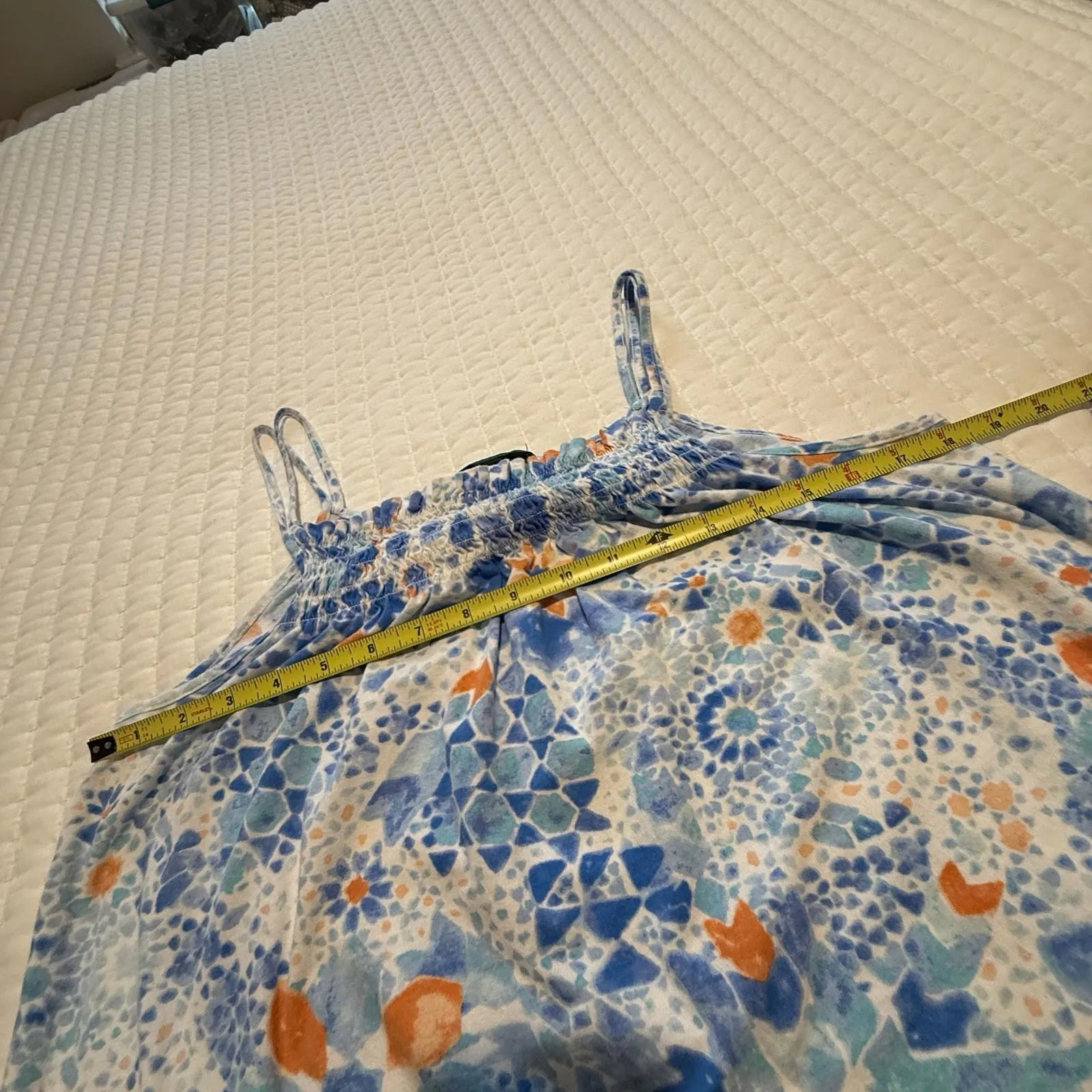 Lauren Ralph Lauren Nightie Slip Short Nightgown Sz M Medium Blue Geo Floral - Image 2