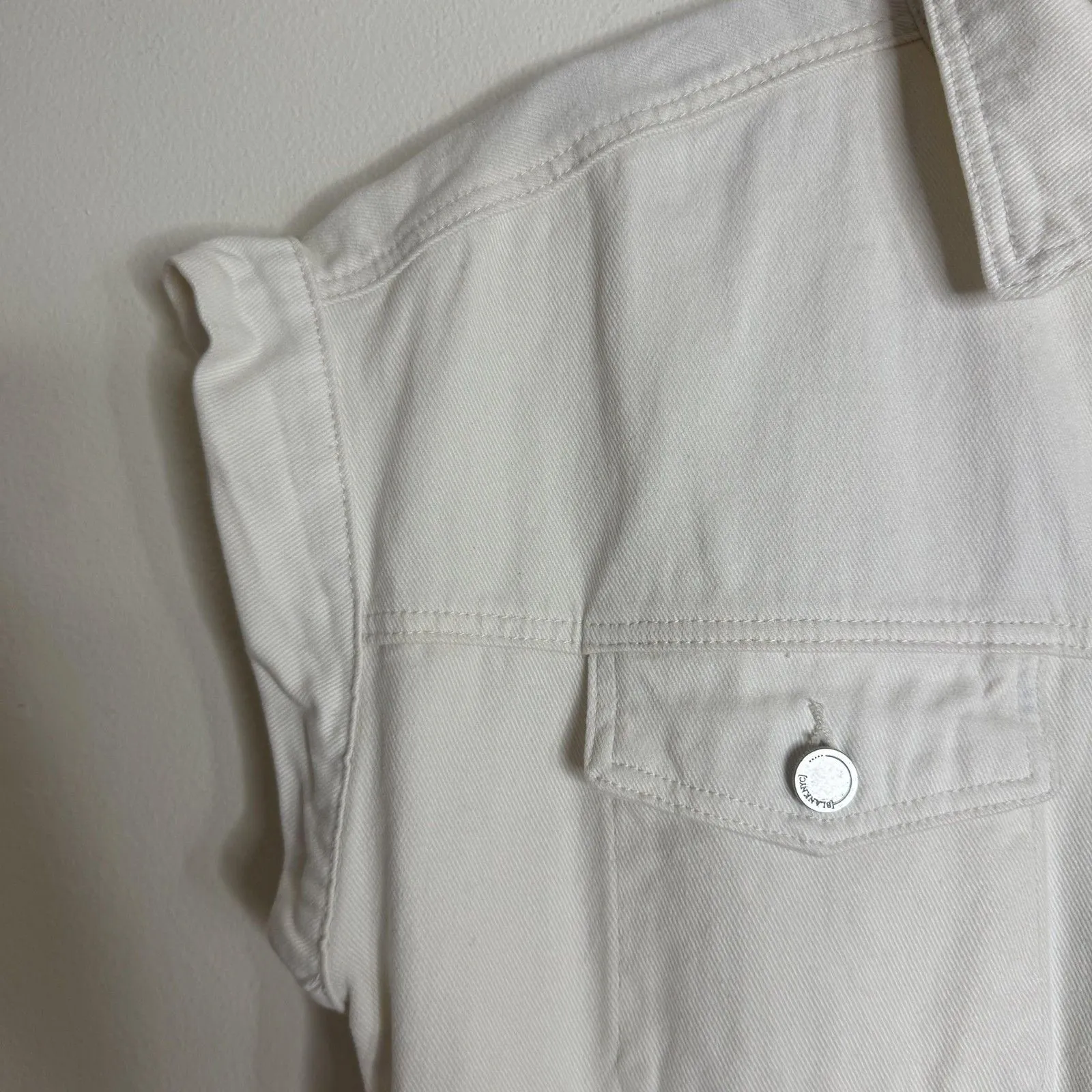 BLANKNYC Romper Womens Medium Off White Denim Short Sleeve Button Front Pockets - Image 5