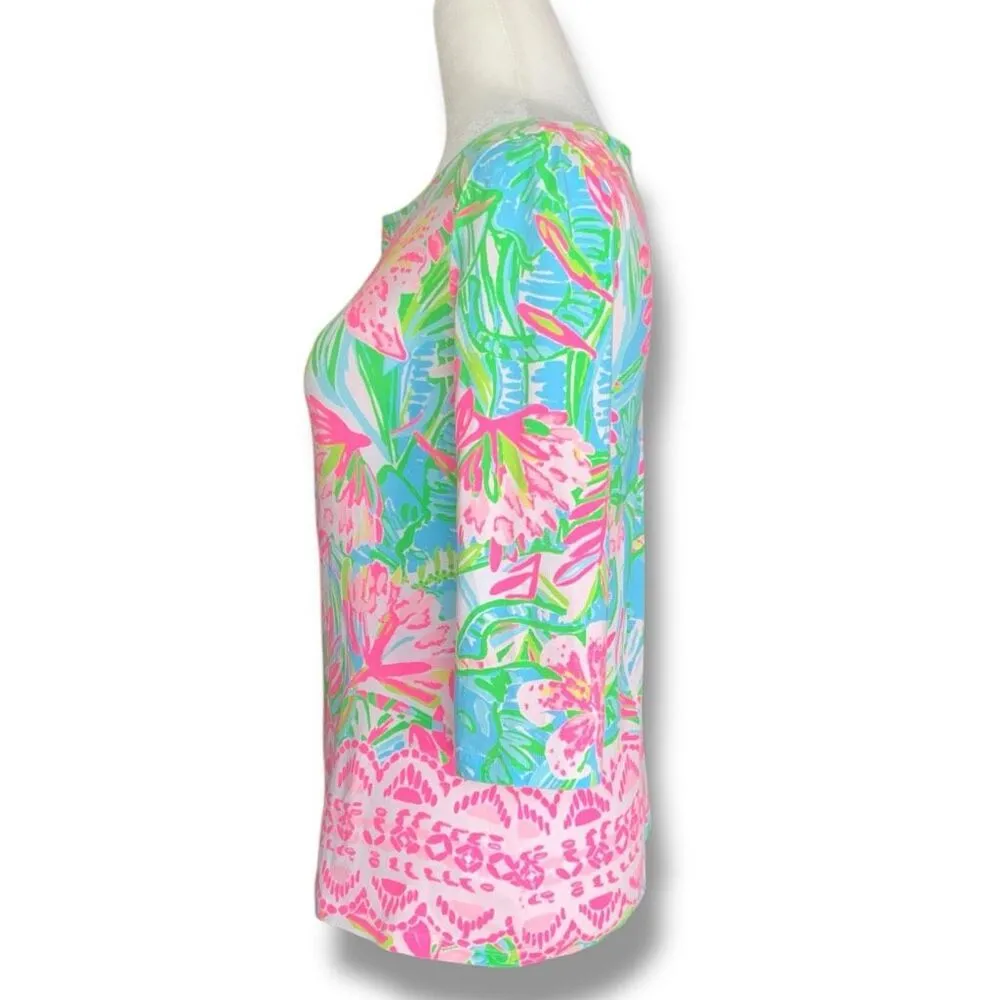 Lilly Pulitzer Waverly Top Pop Up Lilly Of The Jungle Pink Open Keyhole XXS - Image 4