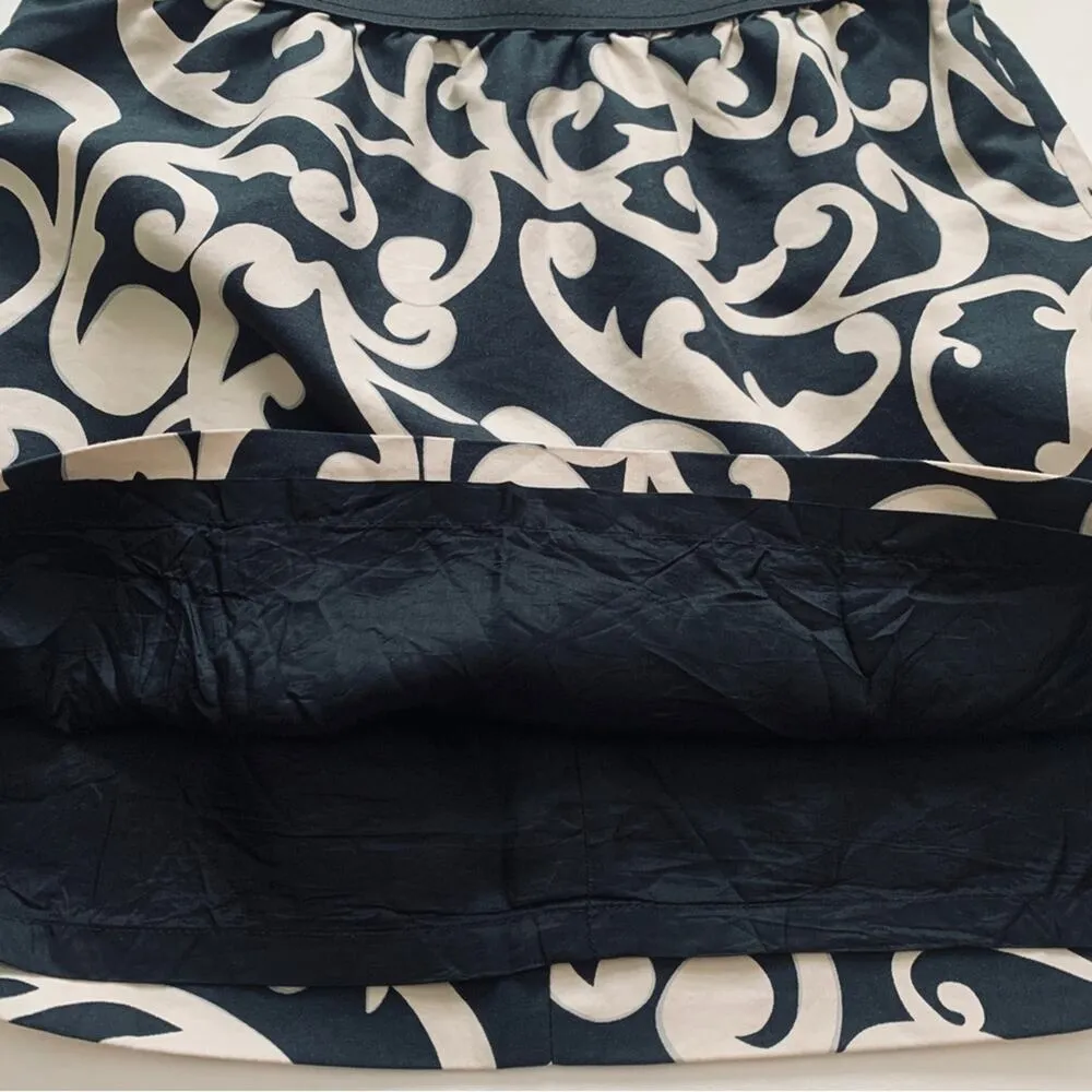 Loft Pencil Skirt Black Tan Scroll Print Elastic Waist Cotton Silk Blend Size 6 - Image 9