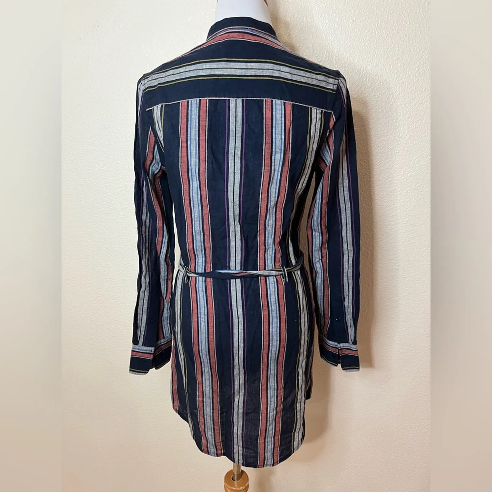 AG Adriano Goldschmied Jett linen cotton striped button mini shirtdress SMALL - Image 9