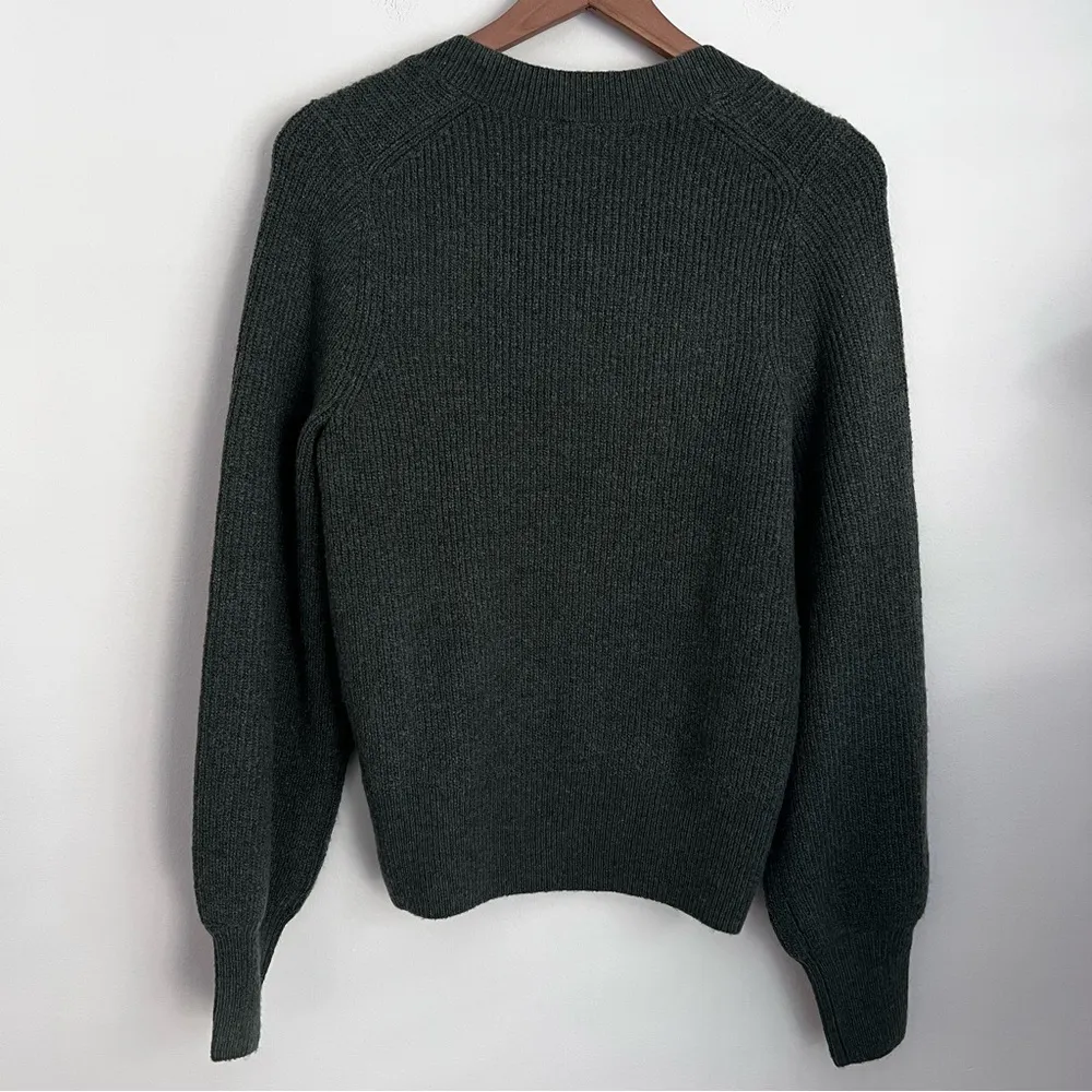 Madewell melwood Forest green ribbed knit square neck sweater Wool blend boxy S - Image 3