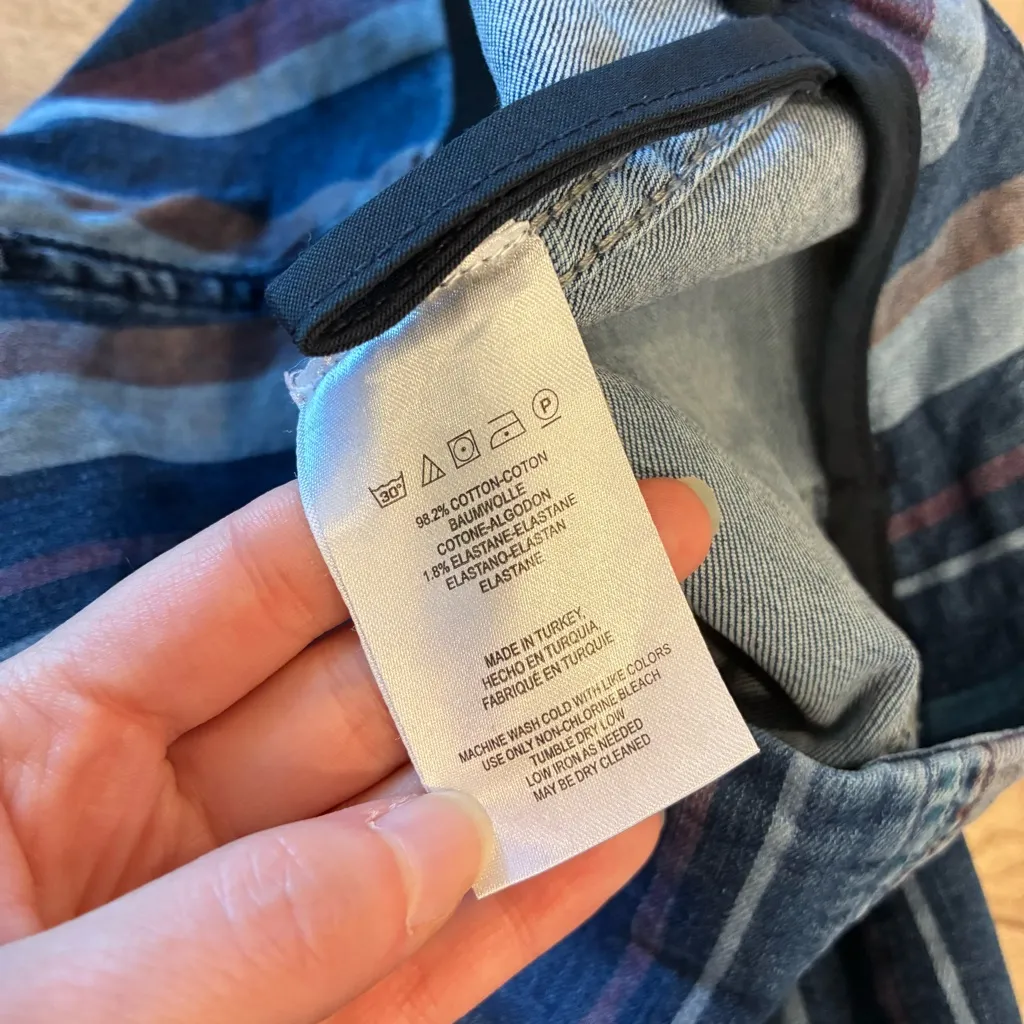 Free People Modern Femme Striped Blue Denim Mini Skirt Size 6 - Image 7