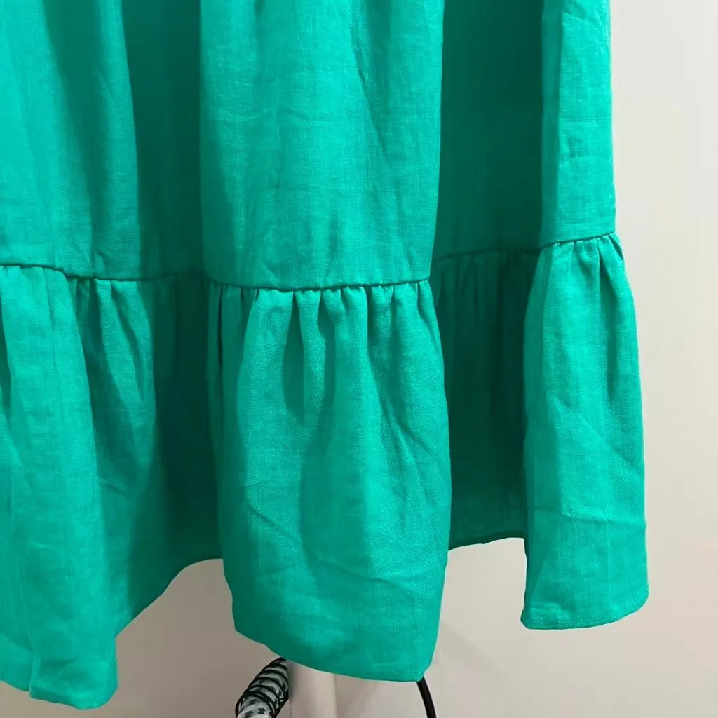 NWOT Boden Linen Aquamarine Green Ruffles Dress Size 10 Knee Length - Image 8