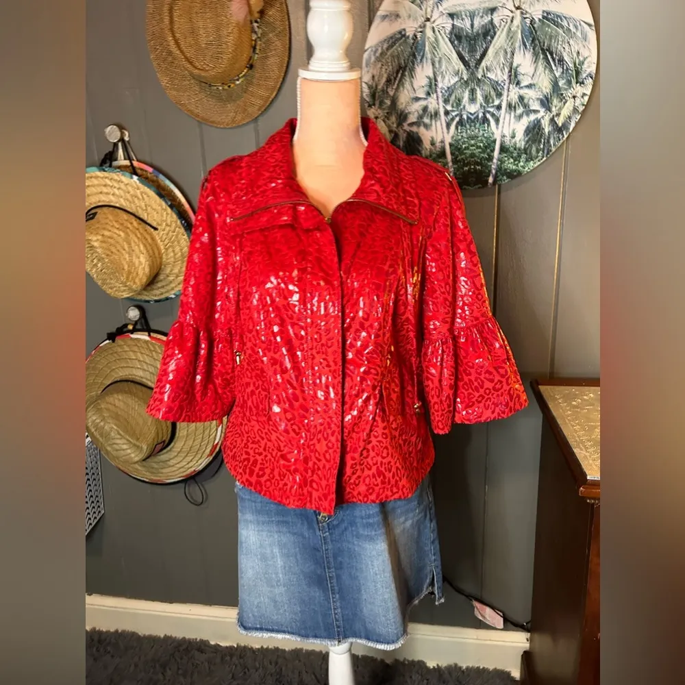Vintage Red Leopard Print Jacket & Sleeveless Shirt Combo Medium - Image 4
