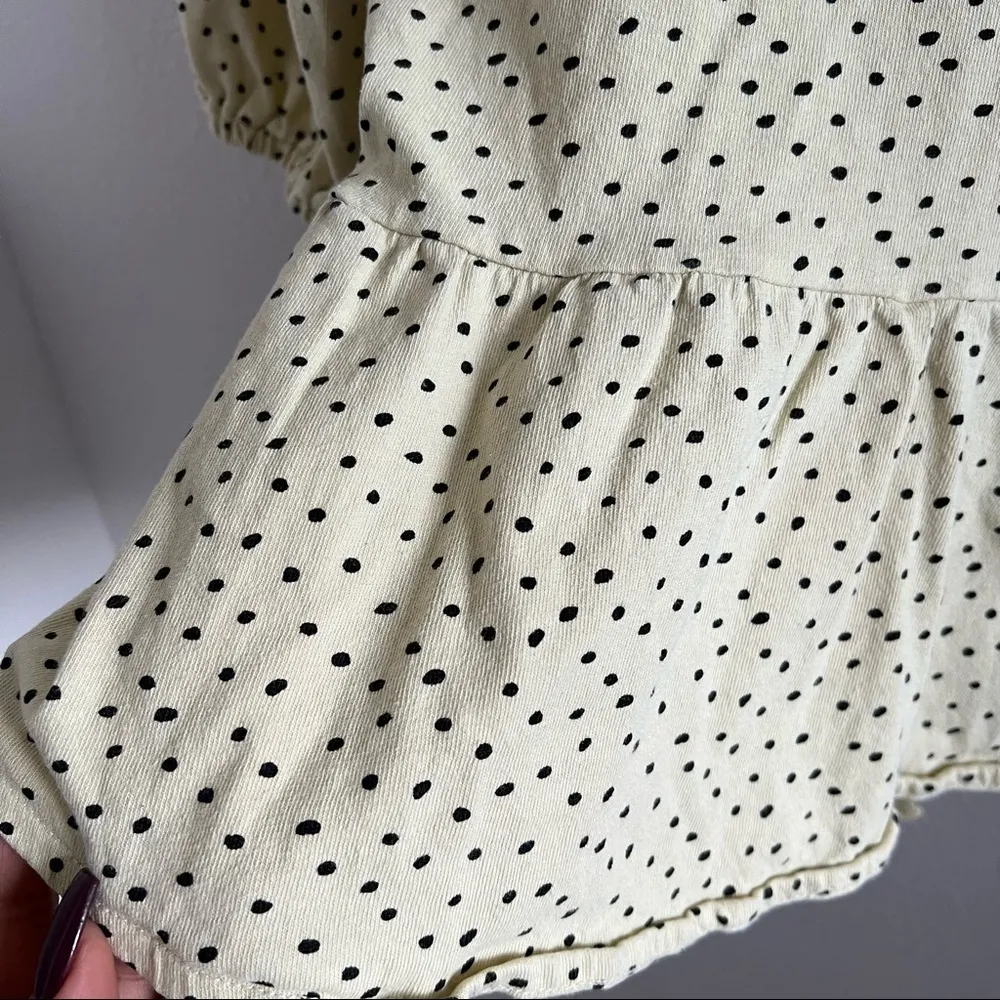 Urban Outfitters Pale Yellow Polka Dot Tie Open Back Peplum Top Large - Image 8