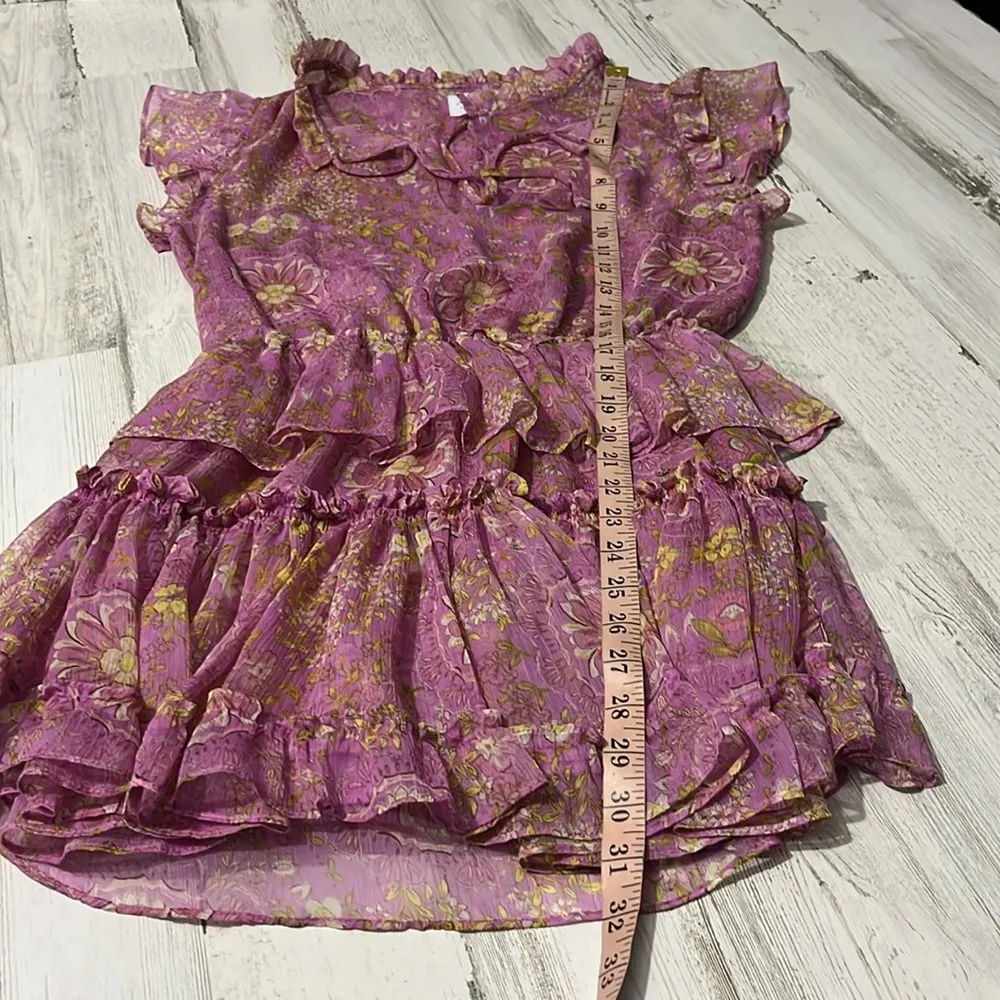 MISA Los Angeles Pink Lillian Split Neck Floral Ruffle Mini Dress Size XS - Image 10