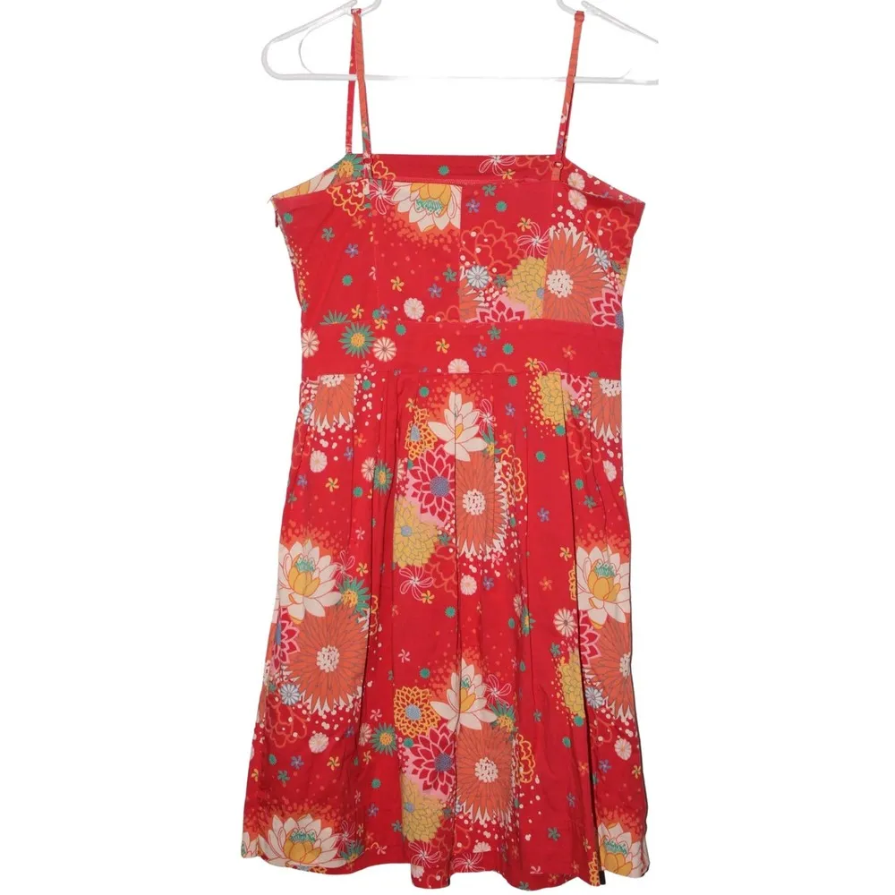 Women's Halogen Red White Yellow Orange Pink Green Blue Floral Sundress Size 6 - Image 2