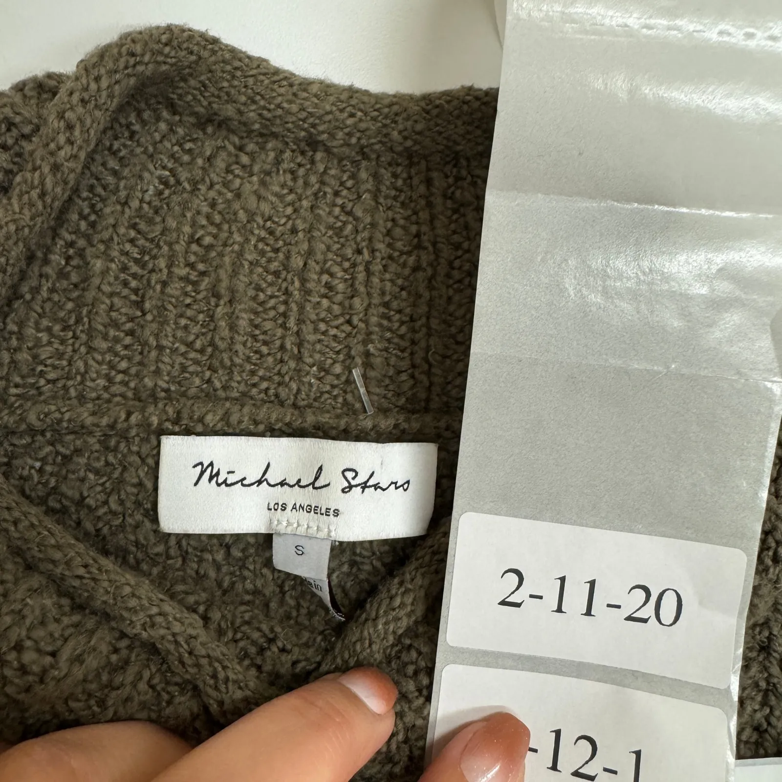 Michael Stars Mock Neck Chunky Knit Sweater Olive Green Size S - Image 6