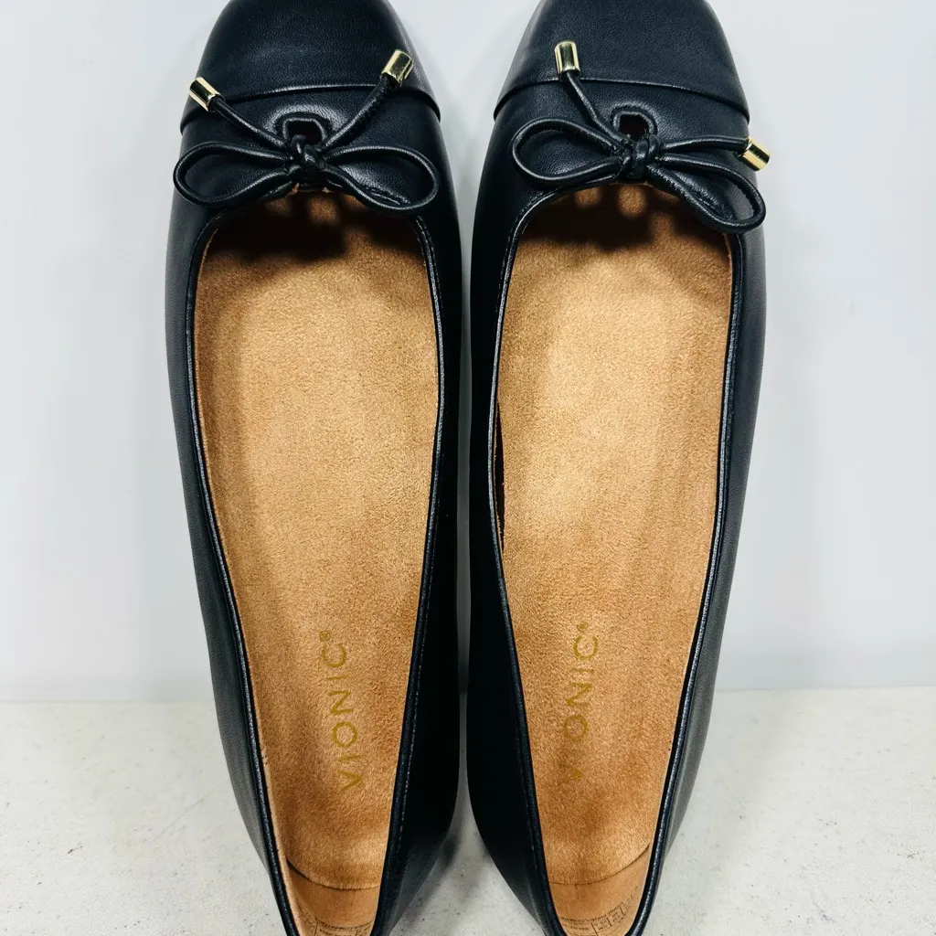 Vionic  Klara Ballet Flats Womens 9 Black Bow Square Toe Comfort Shoe - Image 6