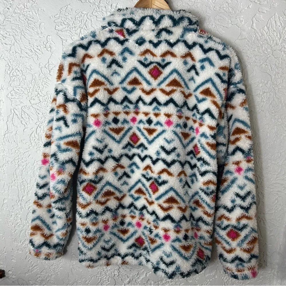 Eddie Bauer 1/4 Zip Sherpa Geometric Multi Colored Pullover Size L - Image 3