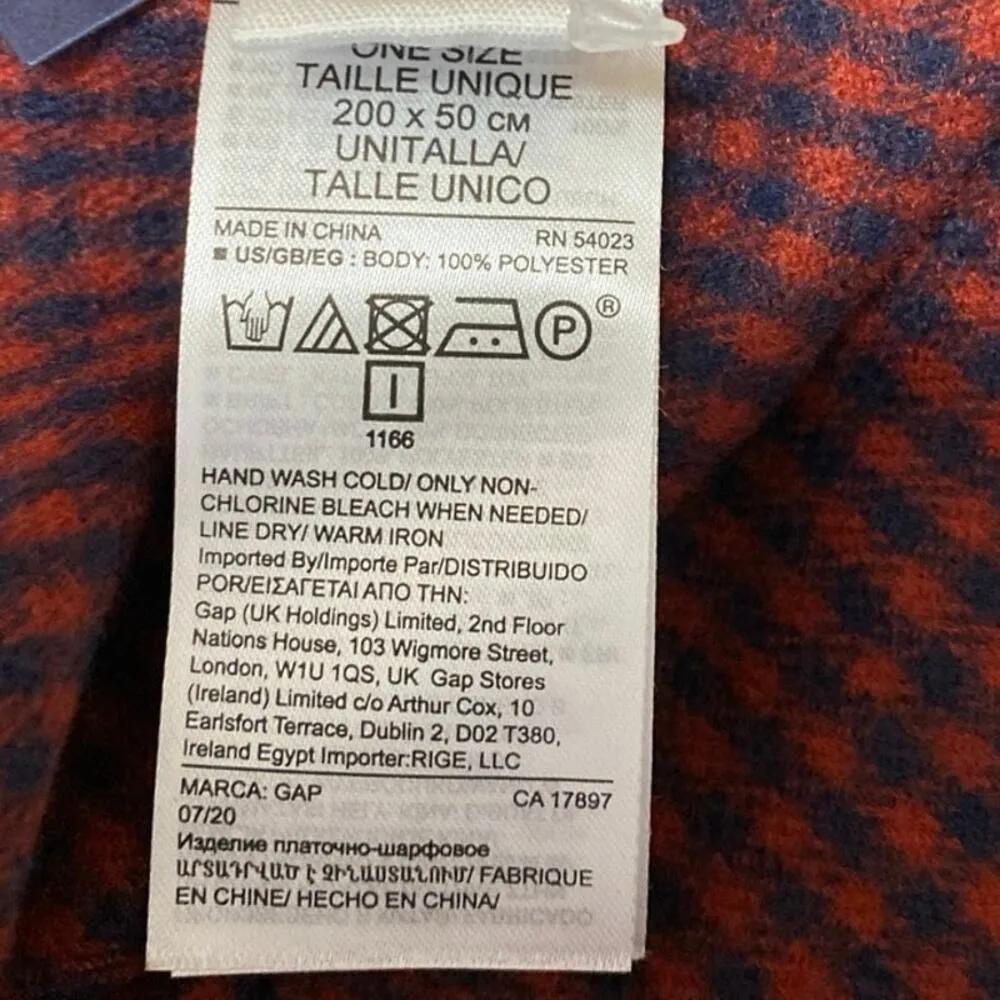 NEW Gap Red Black Gingham Checkered Fringe Hem Shawl Wrap Scarf 200x50 One Size - Image 4