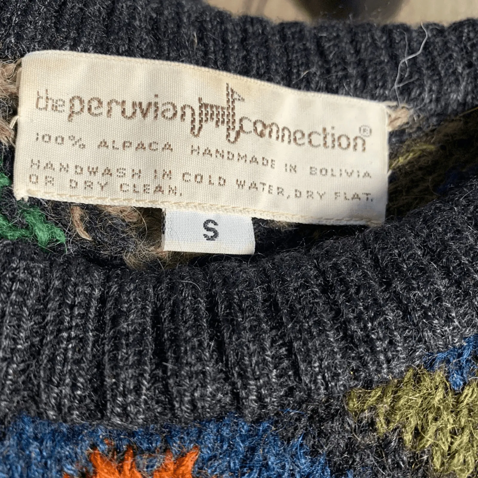Vintage 90s Peruvian Connection Alpaca Sweater Handmade Diamond Loose Knit - Image 7