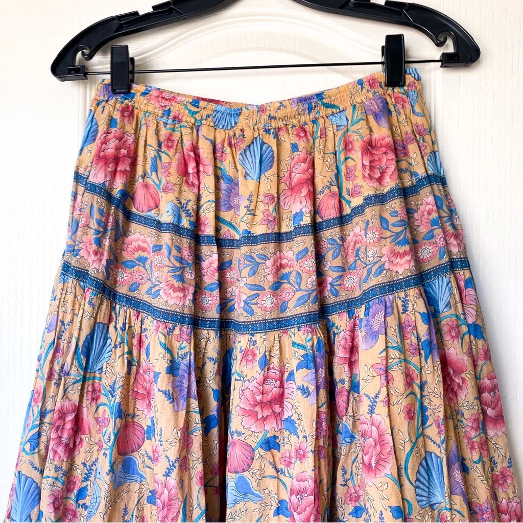 Spell Seashell Maxi Skirt Opal Cotton Floral Mermaid Print Small EUC Blue - Image 6
