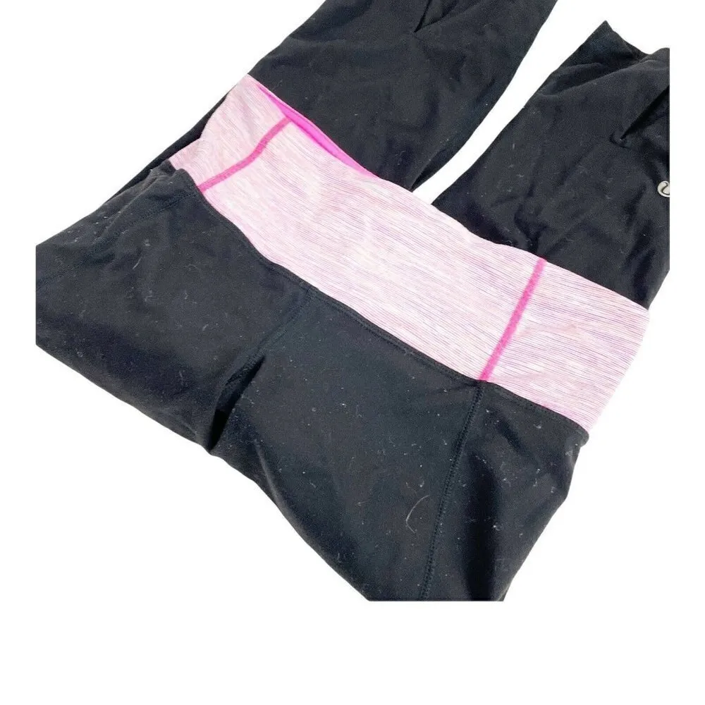 Lululemon Black & Pink Gather Cropped Leggings Sz 6 Straight Leg Mid Rise - Image 2
