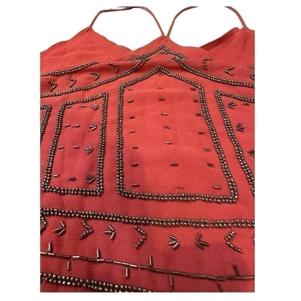 Lord & Taylor Dex Beaded Sheer Lined Boho Chic Cami Coral Racer Back Size XS Pink - Image 9