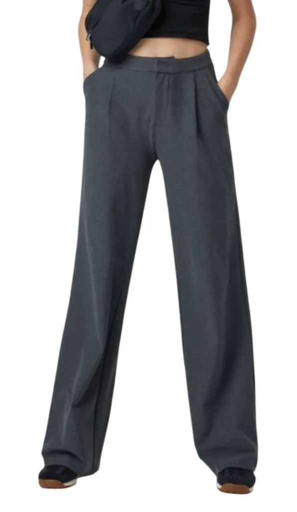 Vuori Womens Elevation Trousers Dark Pewter Heather Wide-Leg Pants L casual work - Image 1