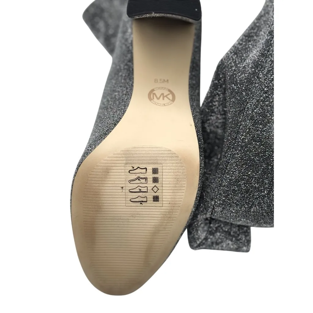 Michael Kors Size 8.5 Mandy Glitter Stretch-Knit Ankle Boots Silver - Image 9
