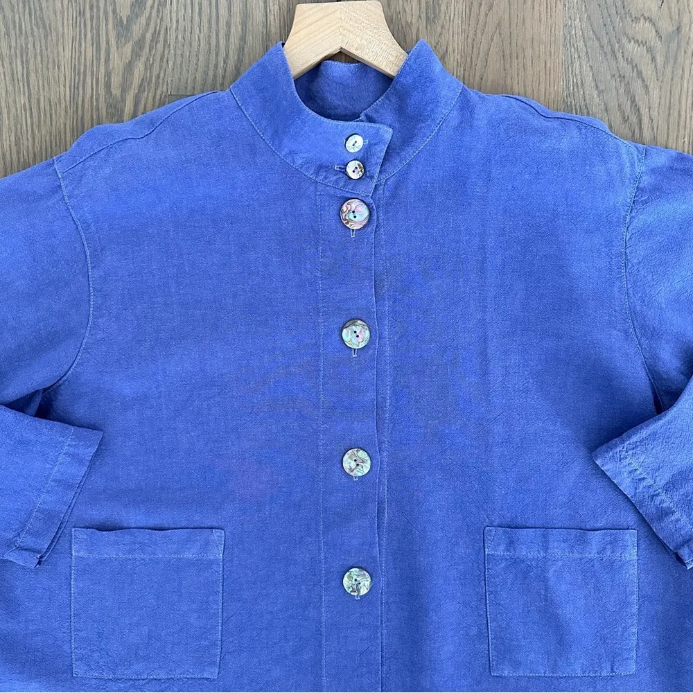 Vintage 90s Linen Blend Chore Coat Boxy Swing Jacket in Dusty Purple Size Large - Image 2