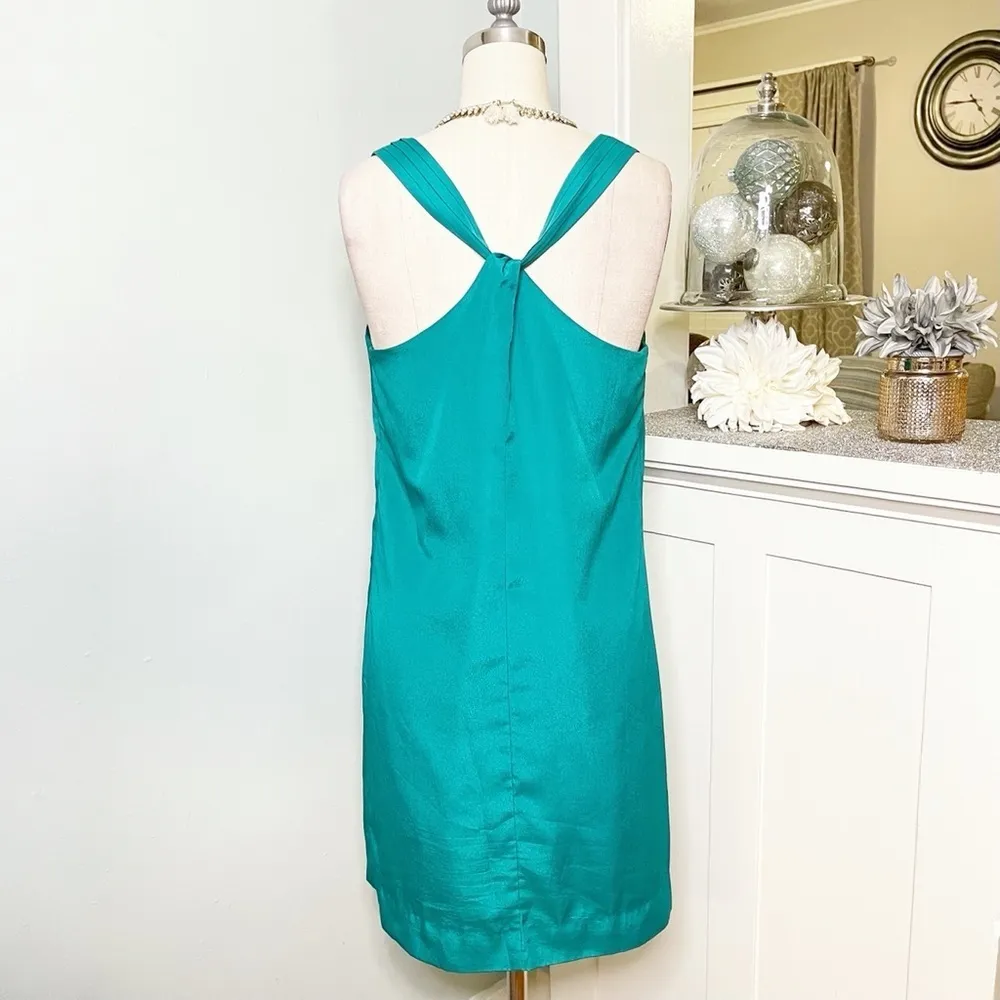 J. Crew Satin Twist Back Tank Dress Sundress Teal Green Size 2 or XS - Image 5
