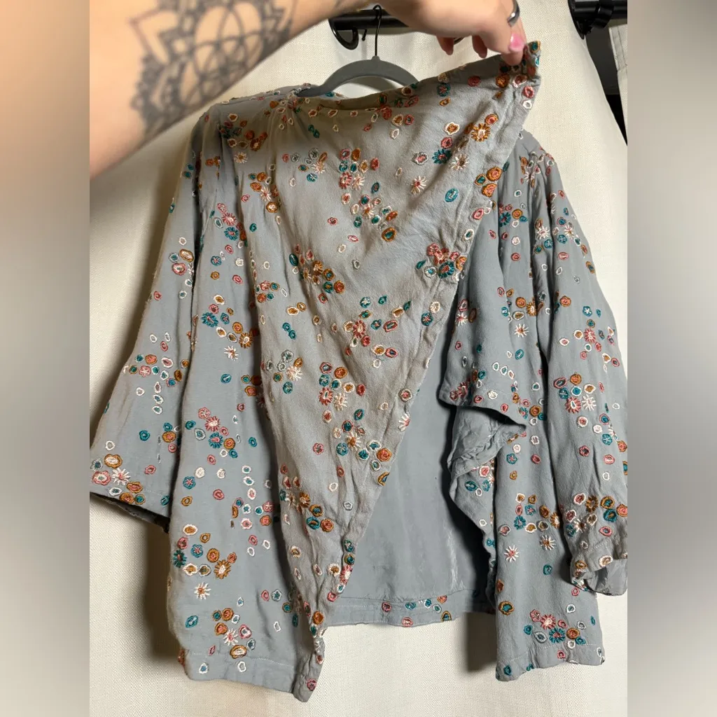 GHOST London Embroidered Blue Floral Open Cardigan Medium - Image 6