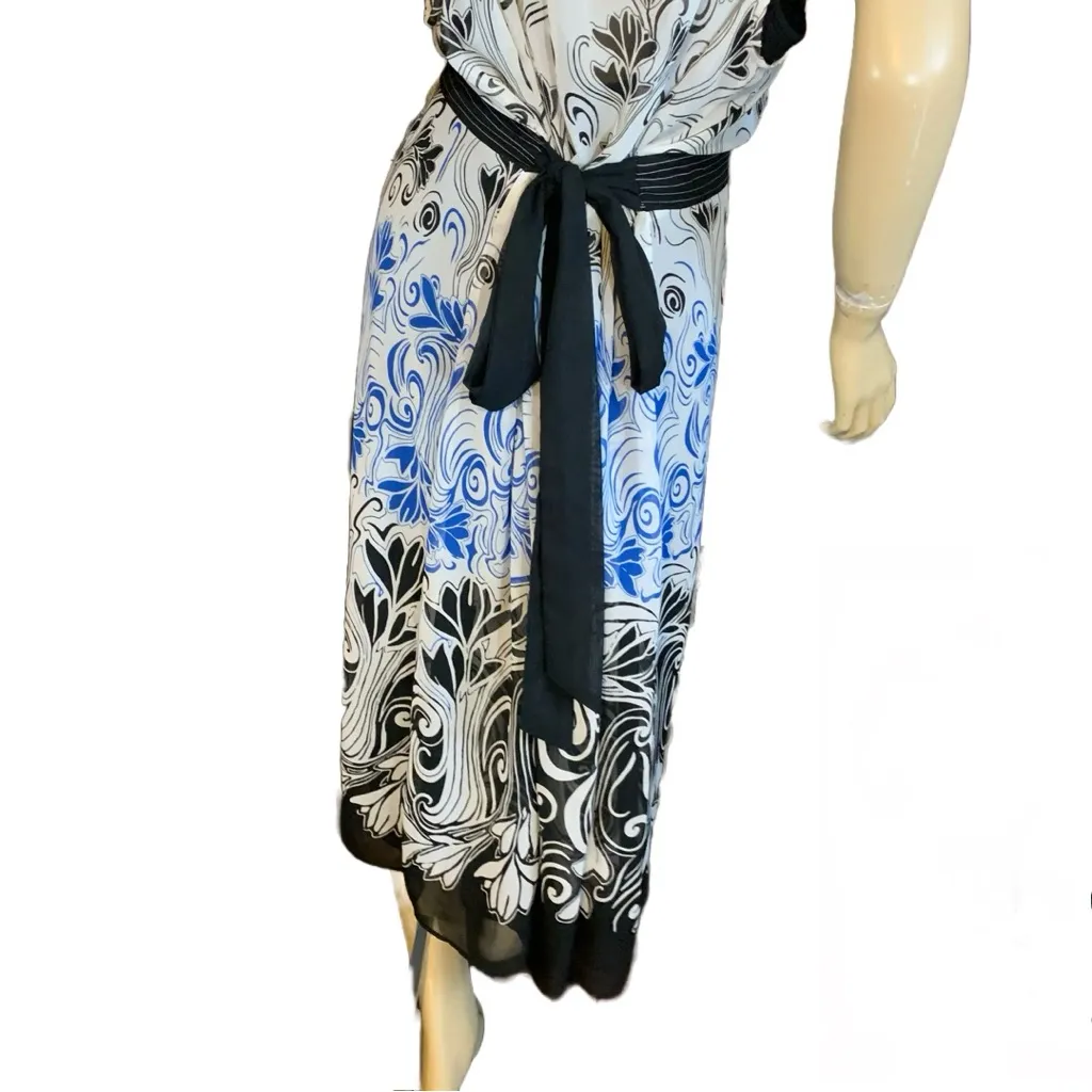 LANE BRYANT WHITE, BLACK AND BLUE CHIFFON LAYER SLEEVELESS MIDI DRESS (26) - Image 10