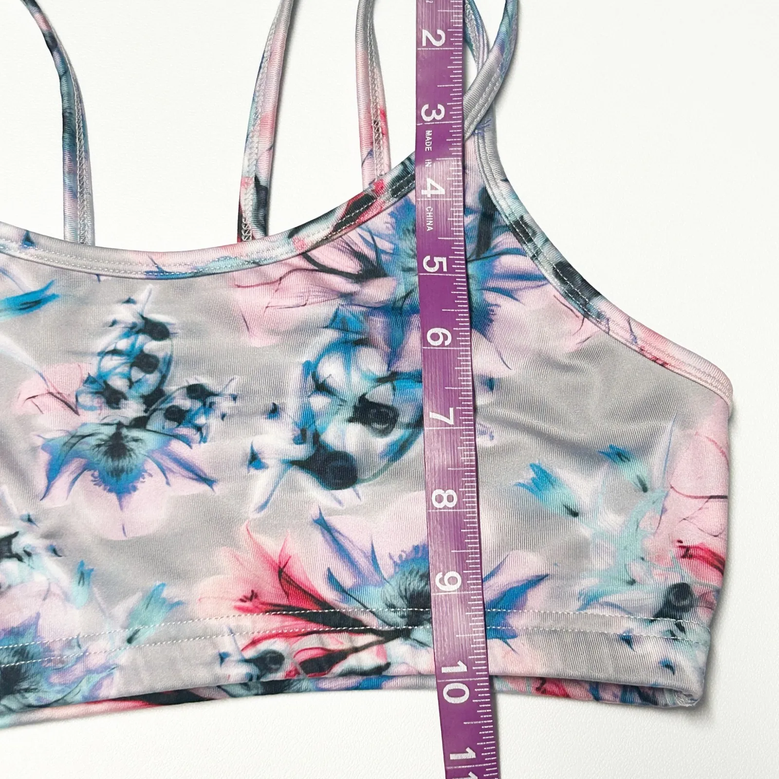 Lija‎ Watercolor Floral Double Strap Sports Bra Low Impact Yoga Pilates Active Gray - Image 8