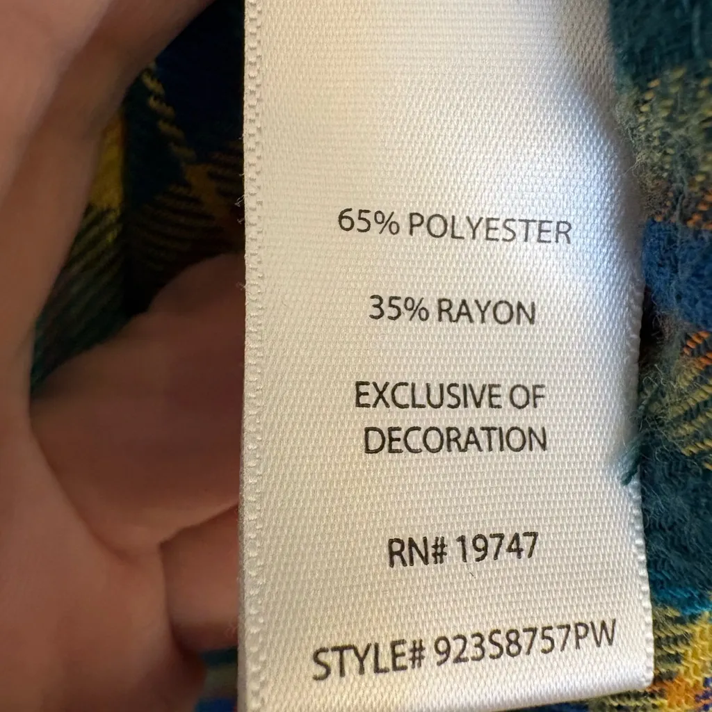 The Pioneer Woman Plaid Boho Peasant Top XXXL – Embroidered Floral Sleeve Blue Size undefined - Image 4