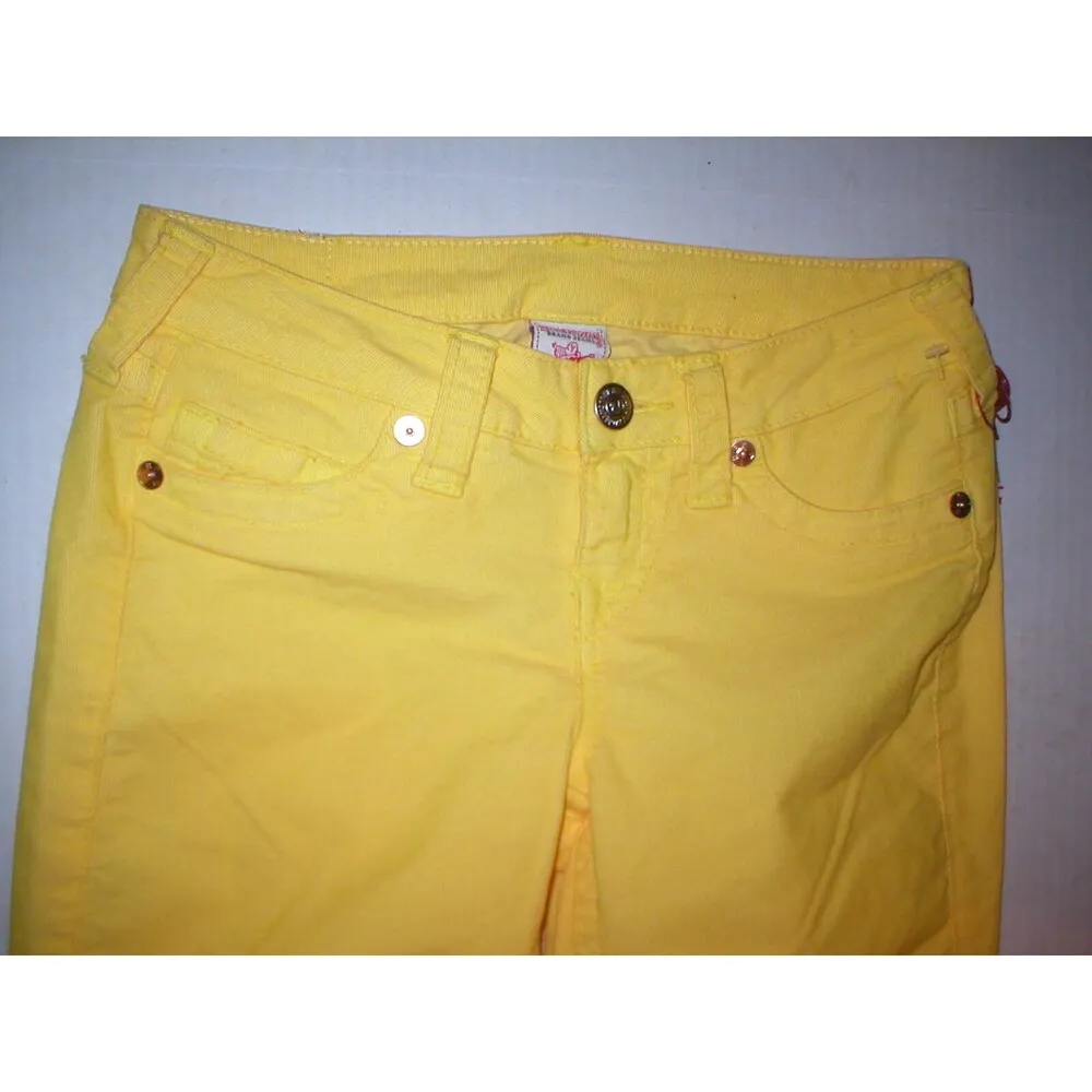 New Womens True Religion Brand Jeans 24 Bright Yellow Skinny Pants Shannon Cords - Image 5