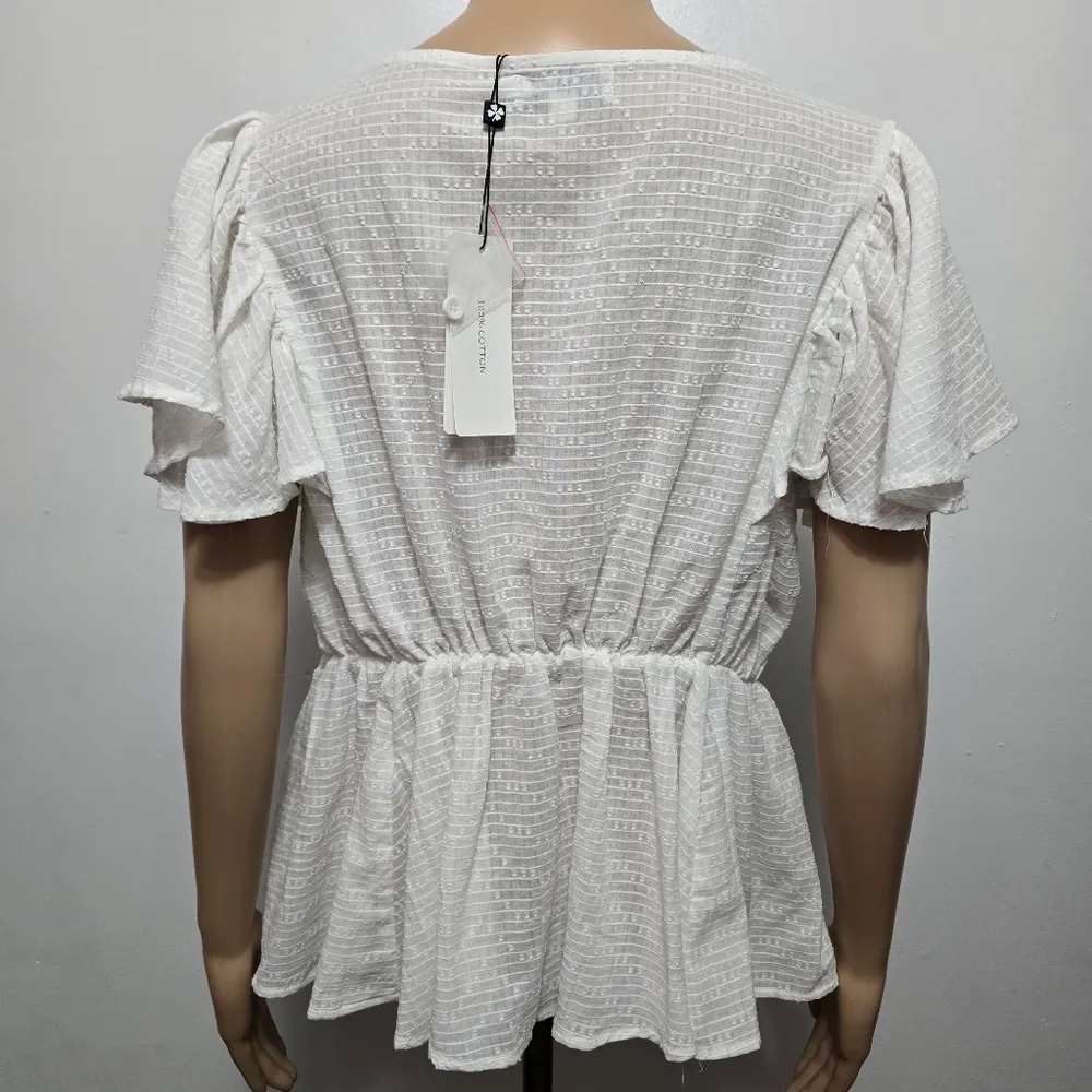 Molly Bracken White Sheer Peplum Button-Front Blouse Size Medium - Image 5