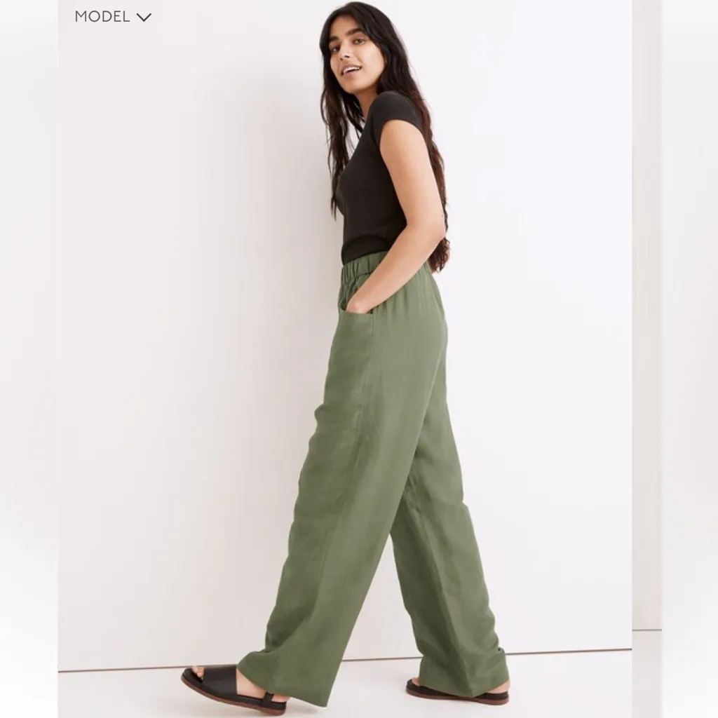 Madewell Women’s Linen-Blend Pull-On High-Rise Wide-Leg Pants Vintage Moss L - Image 2