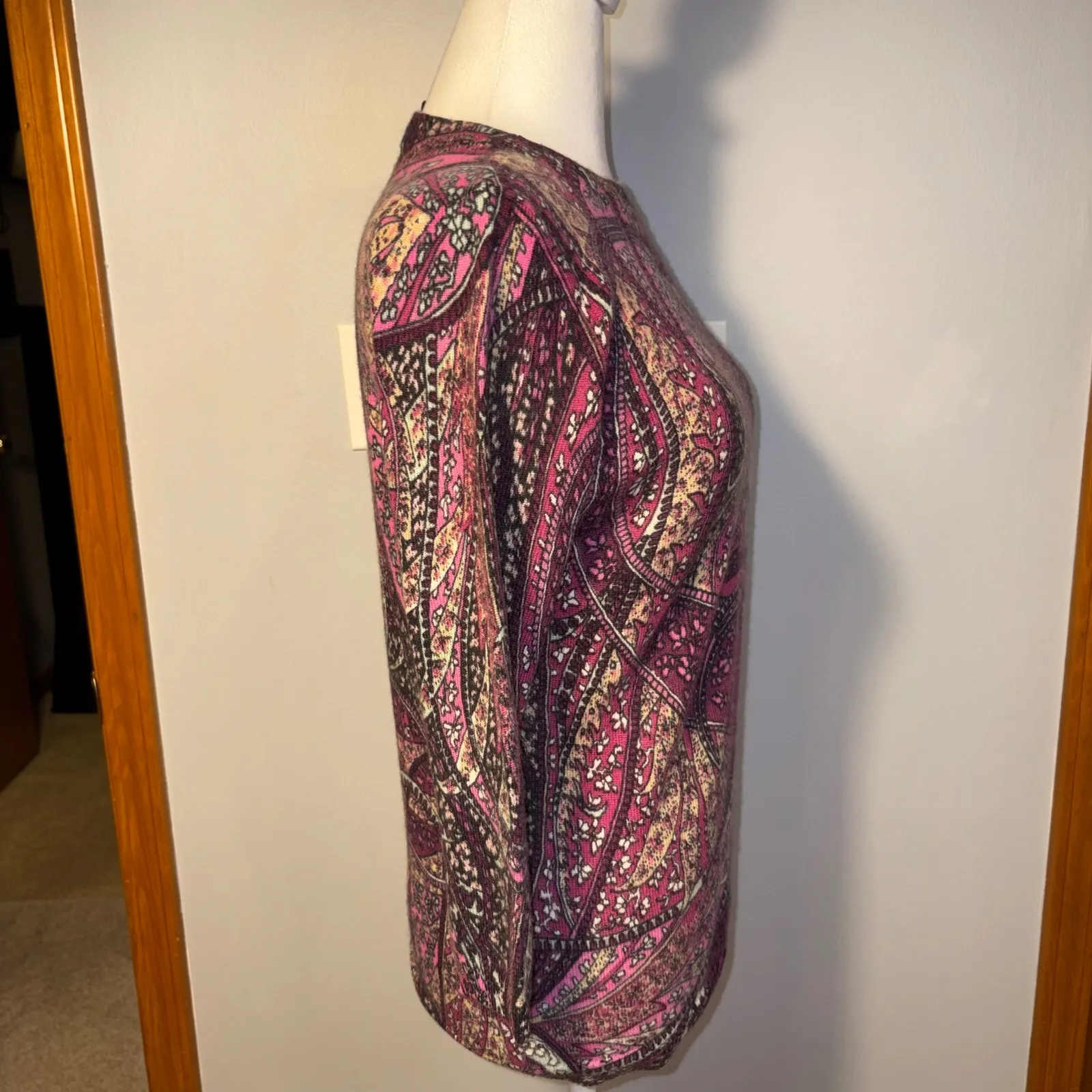 Talbots Petite Audrey Cashmere sweater purple autumn Paisley 3/4 sleeve Size SP - Image 3