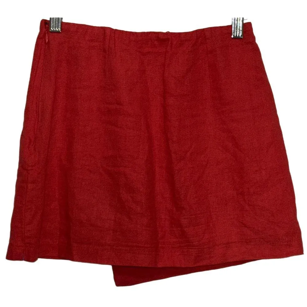 NEW Abercrombie & Fitch Red Linen Viscose Wrap Asymmetrical Mini Skirt Size XXS - Image 2
