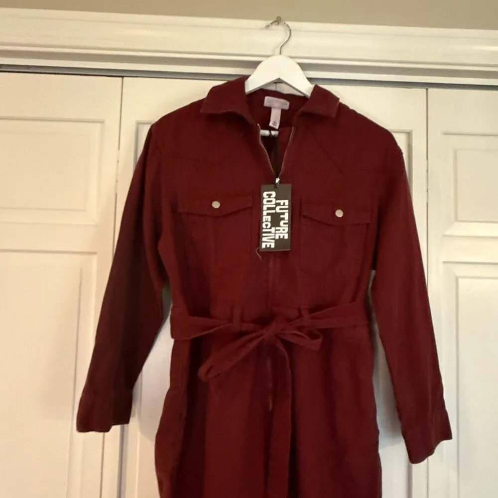 Future Collective NWT maroon cotton long sleeve jumpsuit size small Red - Image 5