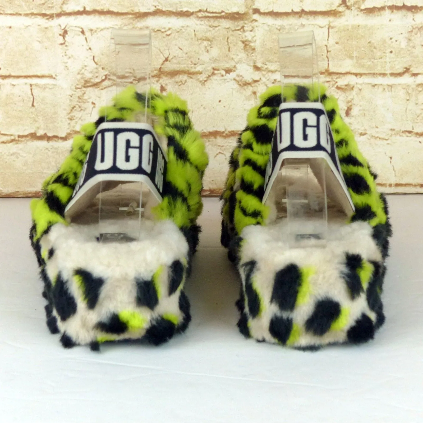 UGG Fluff Yeah Animalia Slippers Women 8 Neon Green Black Leopard Sandals Grunge - Image 9