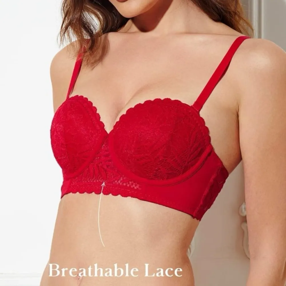Women's Lace Strapless Bra Lightly Padded Full Coverage Multiway Bras Red 42B. Size undefined - Image 4