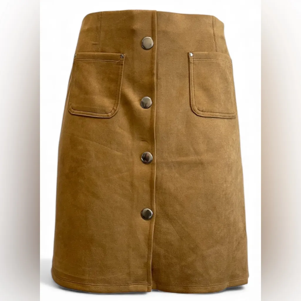 Scarlett Tan Mini Skirt with Button Detail - Image 4