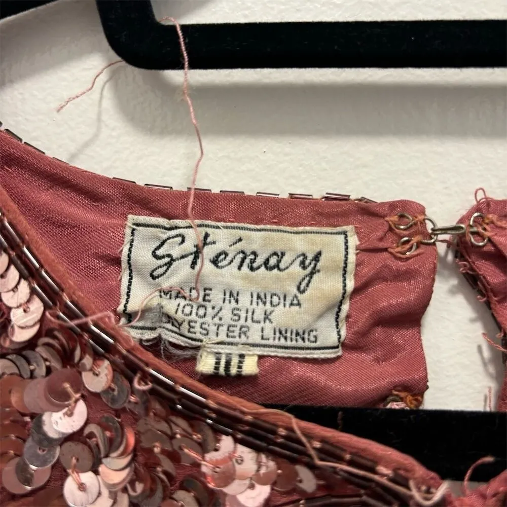 Stenay Sequin Cutout Short Sleeve Mini Dress Rose Gold Sparkly Party Silk Pink Size 10 - Image 3