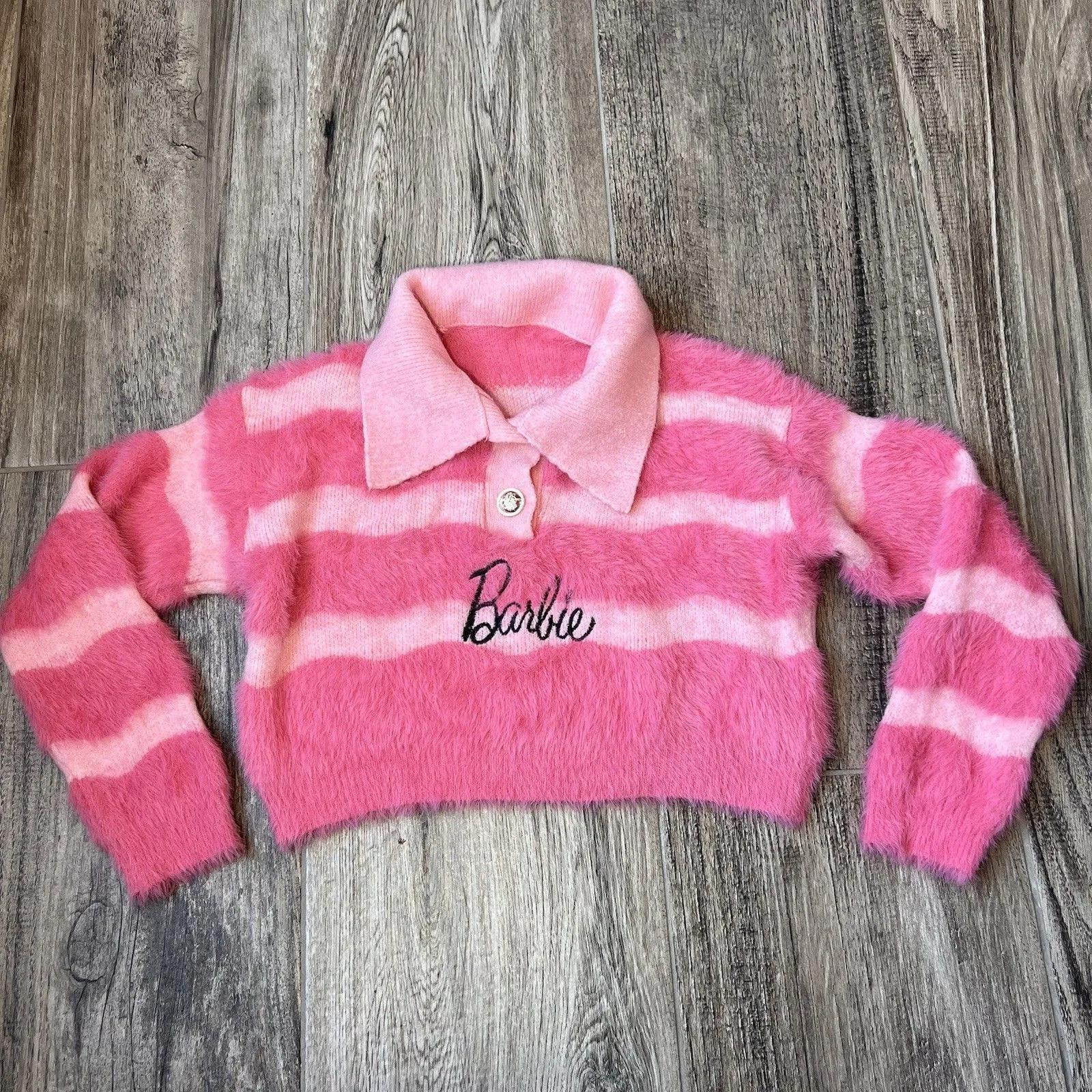 Barbie Pink Collar Crop Top preppy coquette soft fur chic stretch sweatshirt #50 Size undefined - Image 2