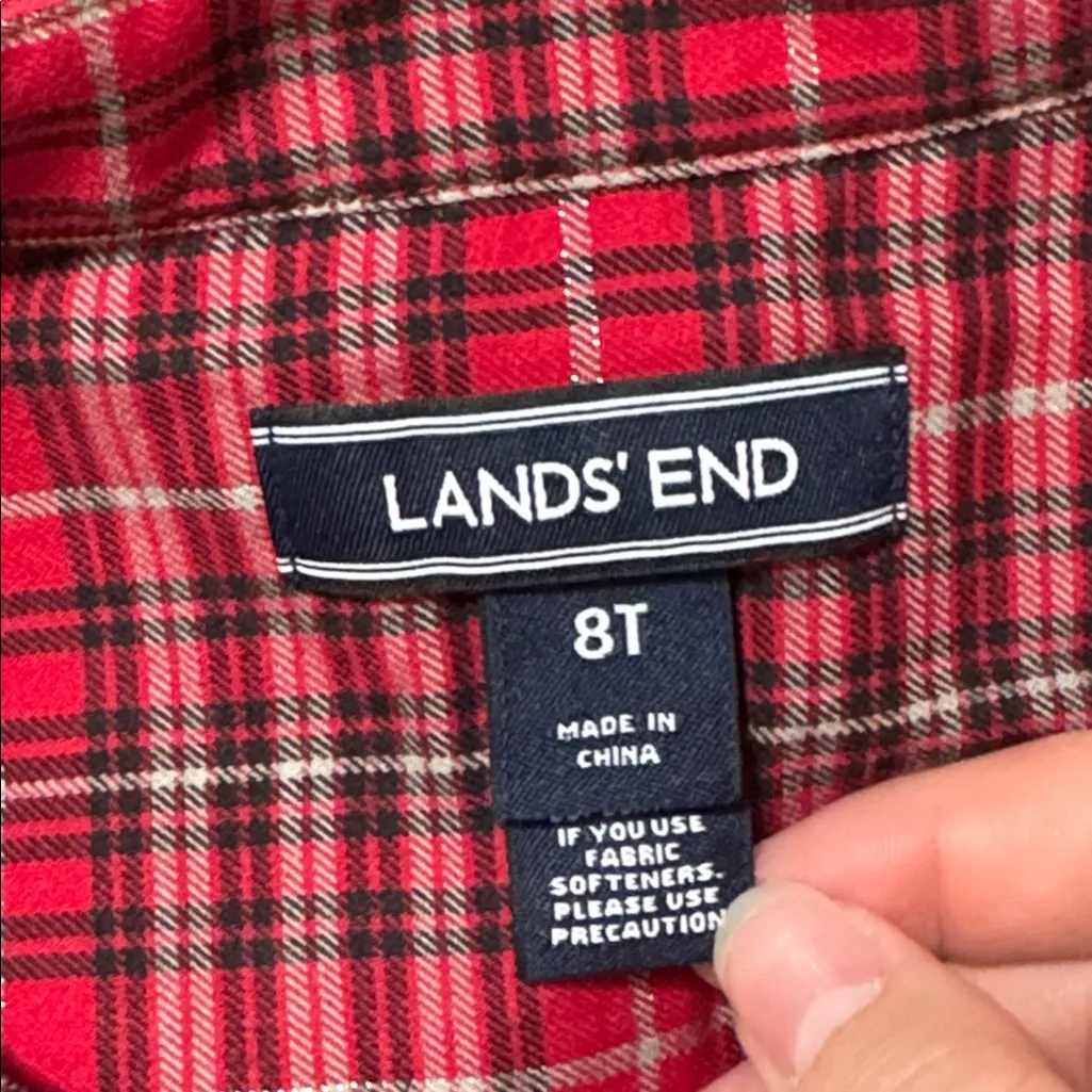 Lands' End Red/Black/Silver Plaid Holiday Flannel Tartan Pleated Tunic Shirt 8T - Image 9