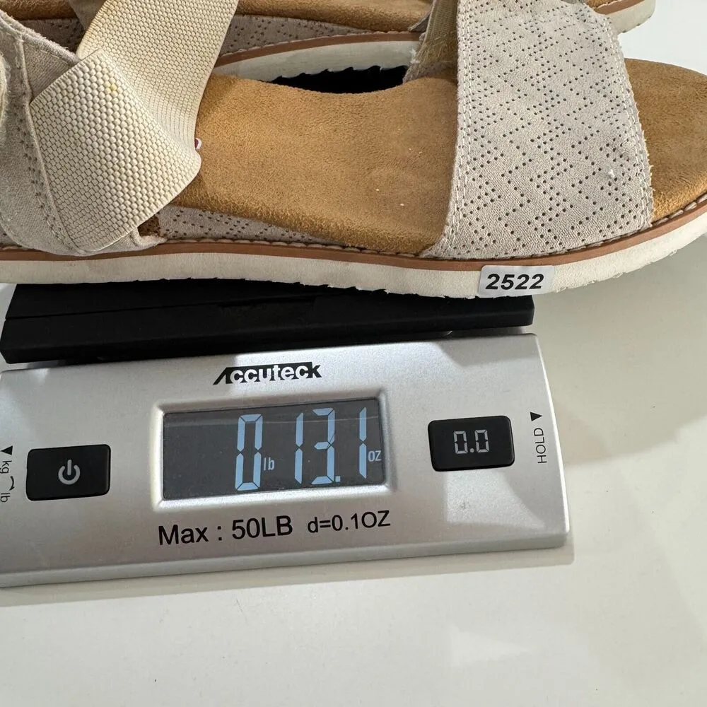 Bobs By Skechers Sandals Size 9W Desert Kiss Stretch Wedge Slingback Beige Brown - Image 7