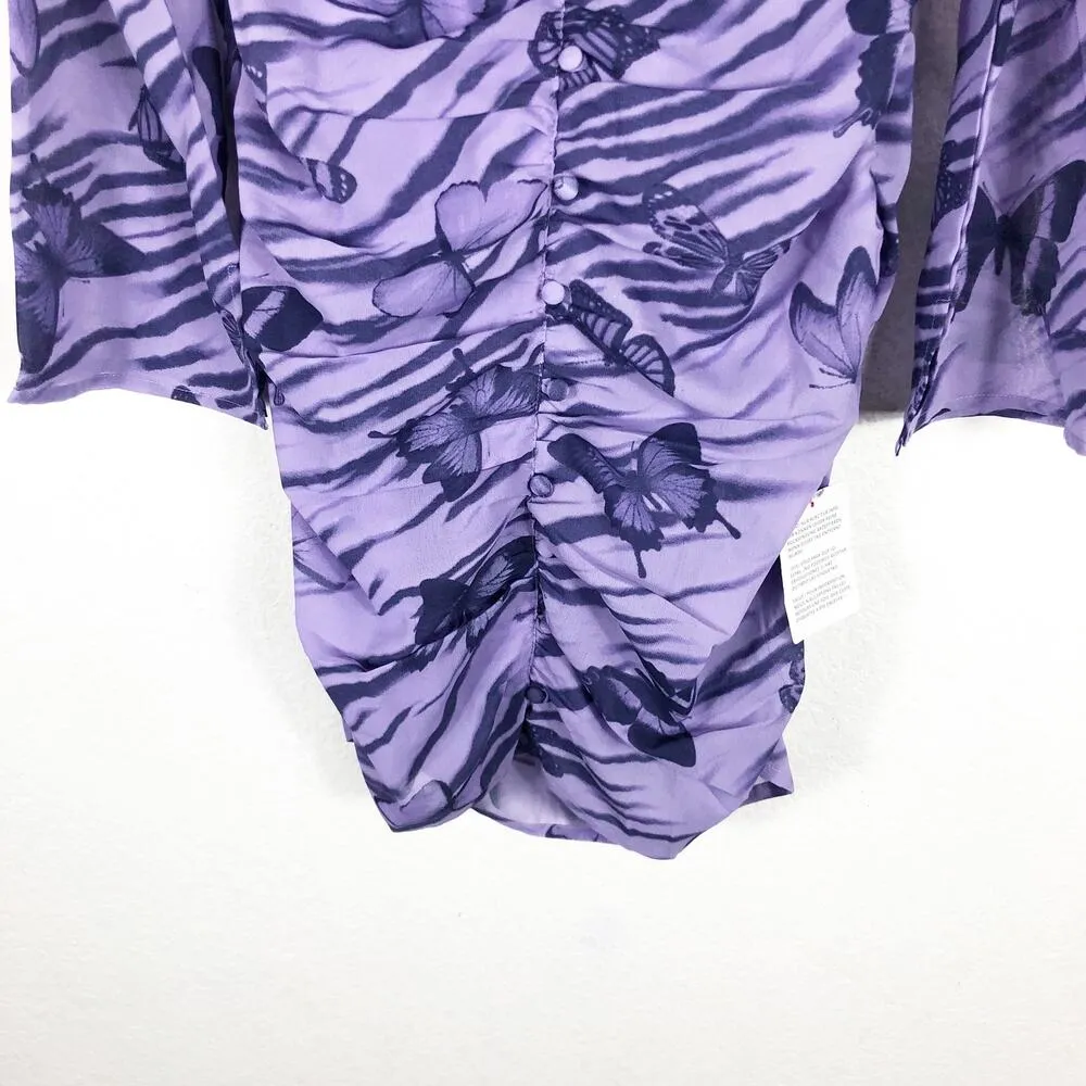 NWT ASOS Design Keyhole Purple Butterfly Print Mini Dress Size 10 Buttons Y2K - Image 11