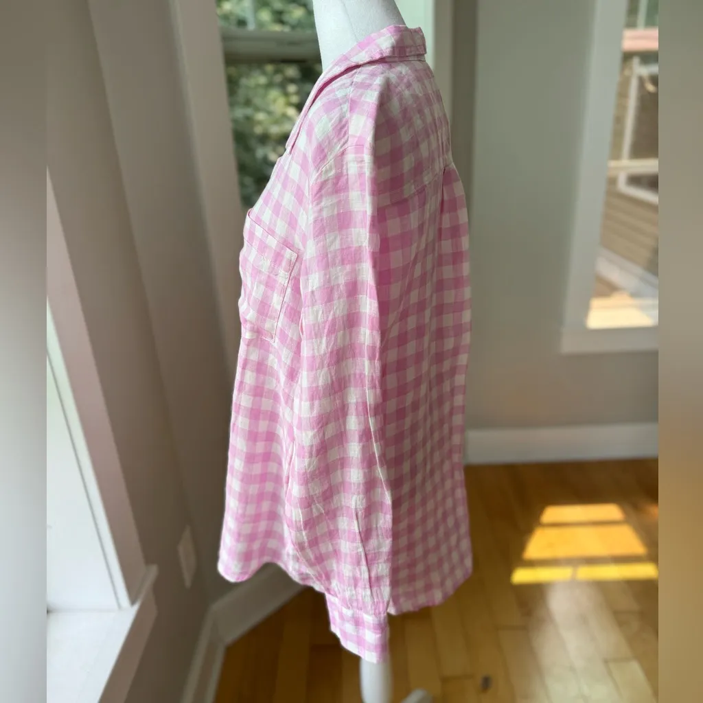 GAP Pink White Gingham Plaid 100% Linen Boyfriend Button Down Shirt Medium NWT - Image 7